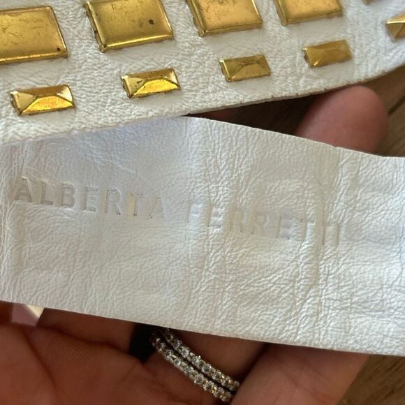 Alberta Ferretti made in Italy white genuine leather belt with gold studs vintag main image 6